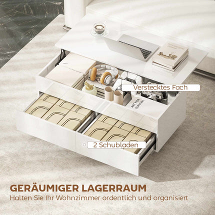Adjustable Coffee Table with Storage, High Gloss White