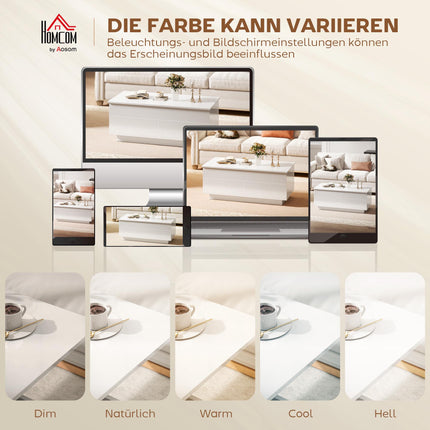 Adjustable Coffee Table with Storage, High Gloss White