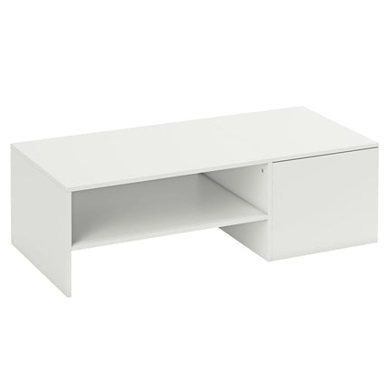 Adjustable Coffee Table with Storage, White Particle Board