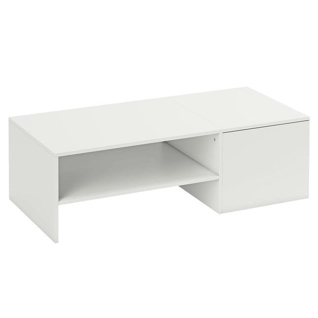 Adjustable Coffee Table with Storage, White Particle Board