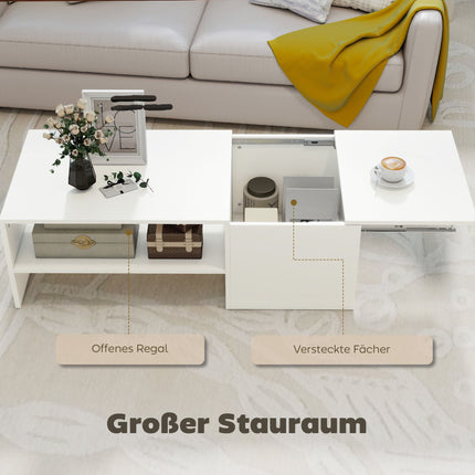 Adjustable Coffee Table with Storage, White Particle Board