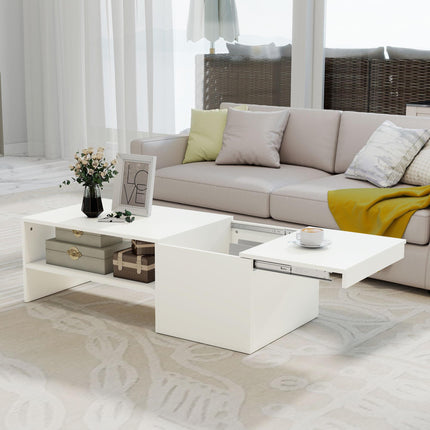 Adjustable Coffee Table with Storage, White Particle Board
