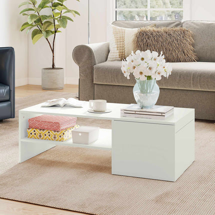 Adjustable Coffee Table with Storage, White Particle Board