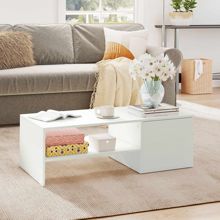 Adjustable Coffee Table with Storage, White Particle Board