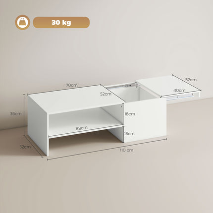 Adjustable Coffee Table with Storage, White Particle Board