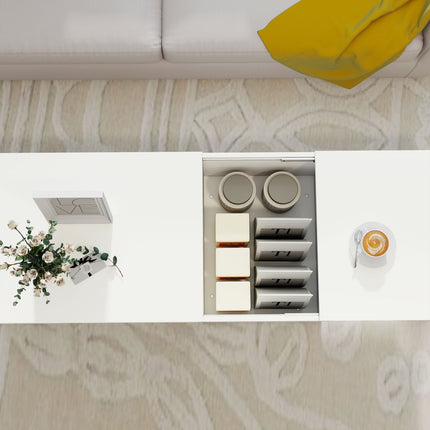 Adjustable Coffee Table with Storage, White Particle Board