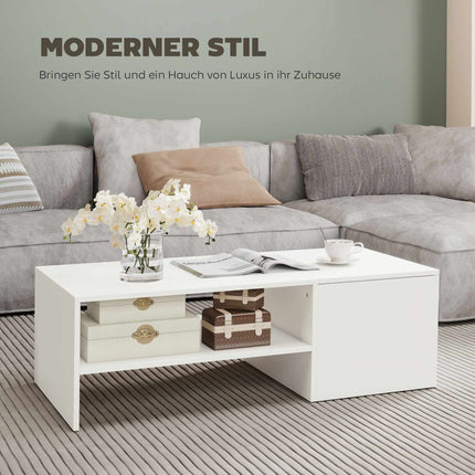 Adjustable Coffee Table with Storage, White Particle Board