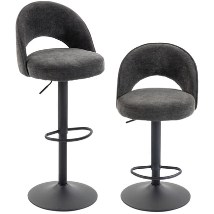 Adjustable Dark Grey Bar Stools, Set of 2, 360 Swivel