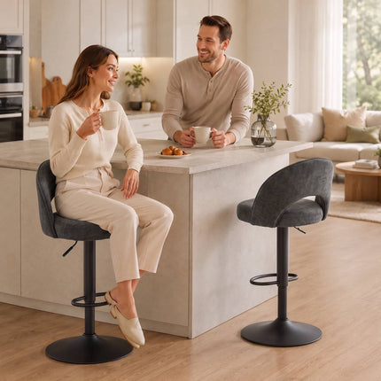 Adjustable Dark Grey Bar Stools, Set of 2, 360 Swivel