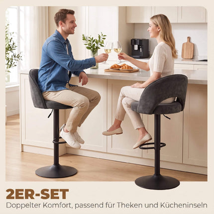 Adjustable Dark Grey Bar Stools, Set of 2, 360 Swivel