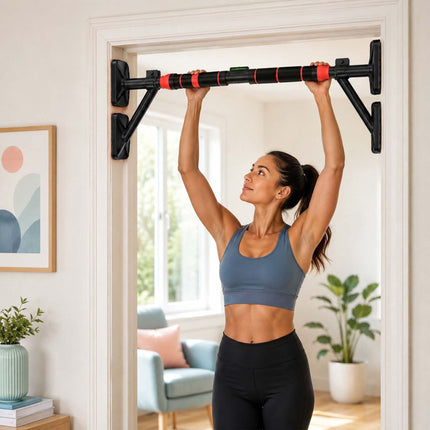 Adjustable Doorway Pull-Up Bar, 87–100 cm, Black/Red