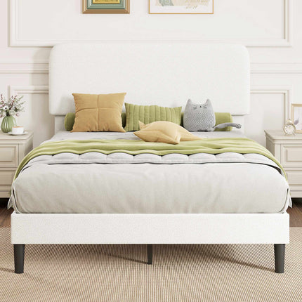 Adjustable Double Bed Frame with Teddy Fleece Headboard