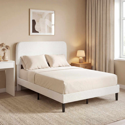 Adjustable Double Bed Frame with Teddy Fleece Headboard