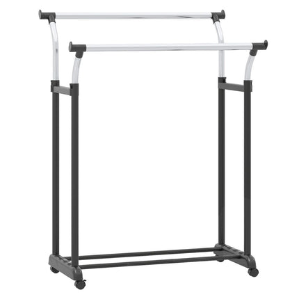 Adjustable Double Rail Clothes Rack with Wheels, Black