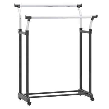 Adjustable Double Rail Clothes Rack with Wheels, Black