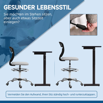 Adjustable Drafting Chair with Footrest, Mesh Back, Grey