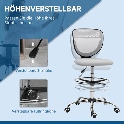 Adjustable Drafting Chair with Footrest, Mesh Back, Grey
