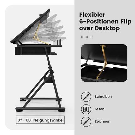 Adjustable Drawing Table with Stool, Tilt Top, 2 Drawers