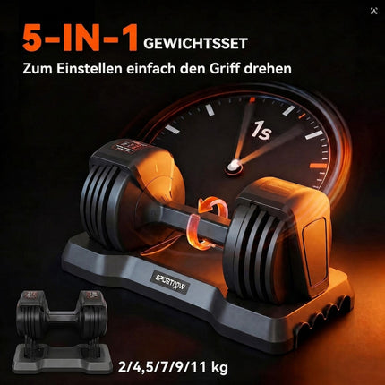 Adjustable Dumbbell Set, 11 kg with Quick-Change Mechanism