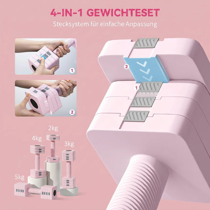 Adjustable Dumbbell Set, 2 x 5kg, Non-Slip Grip, Pink