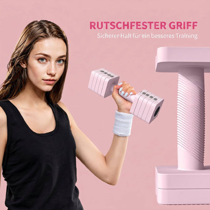 Adjustable Dumbbell Set, 2 x 5kg, Non-Slip Grip, Pink