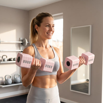 Adjustable Dumbbell Set, 2 x 5kg, Non-Slip Grip, Pink