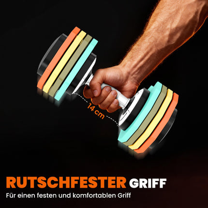 Adjustable Dumbbell Set, 5-25 kg, Non-Slip Grip