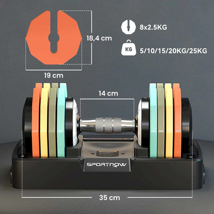 Adjustable Dumbbell Set, 5-25 kg, Non-Slip Grip