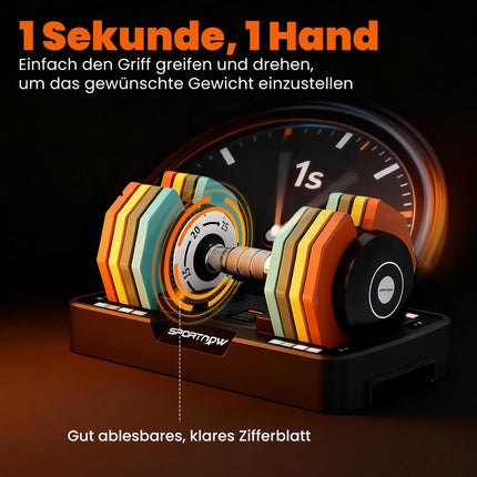 Adjustable Dumbbell Set, 5-25 kg, Non-Slip Grip