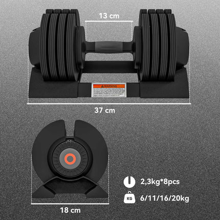 Adjustable Dumbbell Set, 6–20 kg with Non-Slip Grip