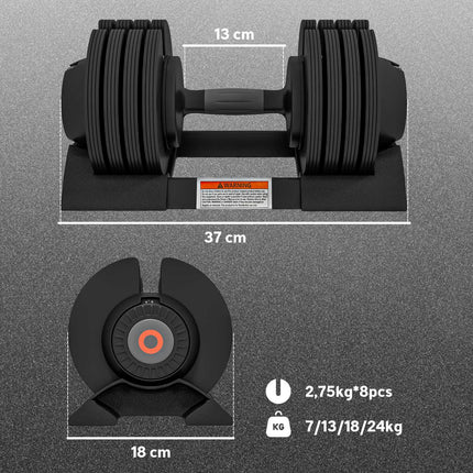 Adjustable Dumbbell Set – 7 to 24 kg, Non-Slip Grip