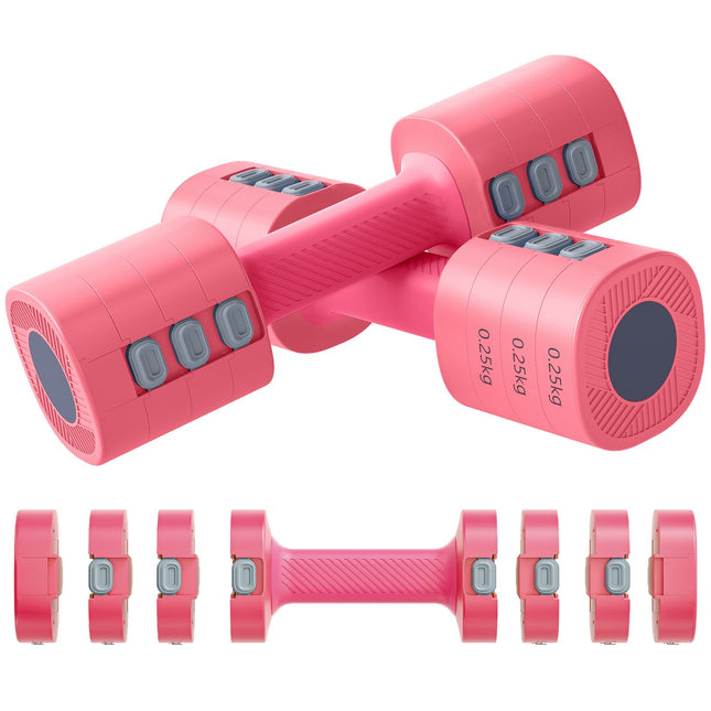 Adjustable Dumbbell Set, Square Shape, Metal Core, Red