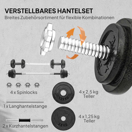 Adjustable Dumbbell and Barbell Set, 20KG, Non-Slip Grip