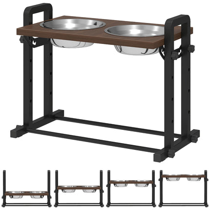 Adjustable Elevated Dog Bowl Stand with 2 Stainless Steel Bowls, 1.2L Each