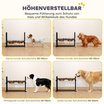 Adjustable Elevated Dog Bowl Stand with 2 Stainless Steel Bowls, 1.2L Each