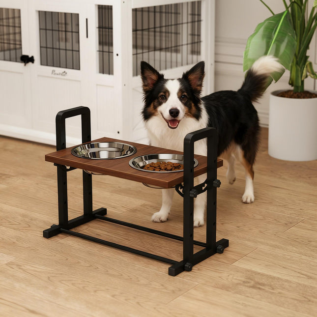 Adjustable Elevated Dog Bowl Stand with 2 Stainless Steel Bowls, 1.2L Each