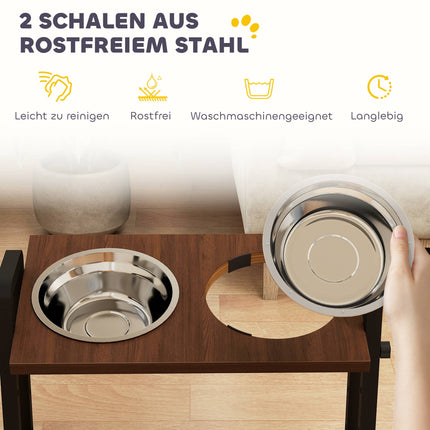 Adjustable Elevated Dog Bowl Stand with 2 Stainless Steel Bowls, 1.2L Each