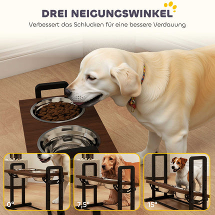 Adjustable Elevated Dog Bowl Stand with 2 Stainless Steel Bowls, 1.2L Each