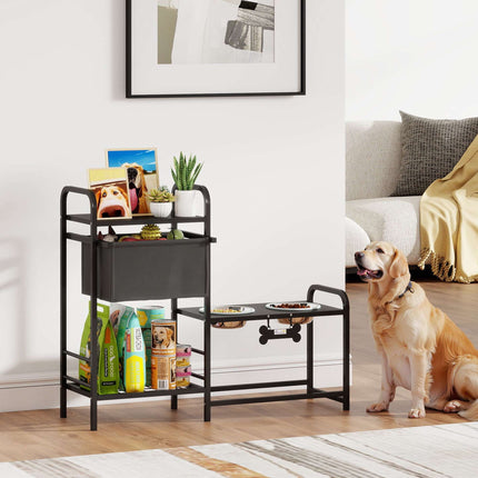 Adjustable Elevated Dog Bowl Stand with Storage, 2x800ml