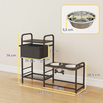 Adjustable Elevated Dog Bowl Stand with Storage, 2x800ml