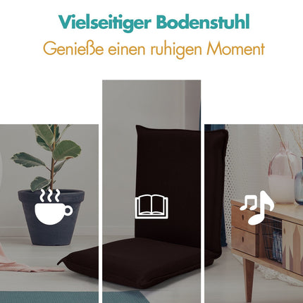 Adjustable Floor Chair with 6-Position Backrest, Coffee Fabric