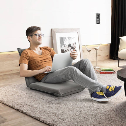 Adjustable Floor Chair with 6-Position Backrest, Grey