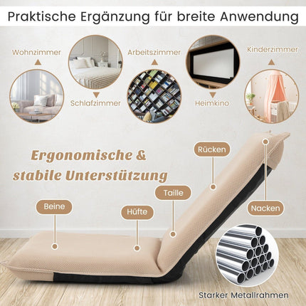 Adjustable Floor Chair with 6-Position Recline, Beige