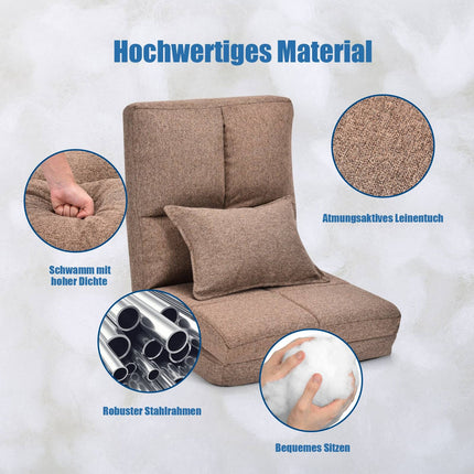 Adjustable Floor Chair with Soft Cushion, Brown, 6 Positions