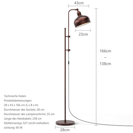 Adjustable Floor Lamp with Metal Frame, 180 Rotating Head
