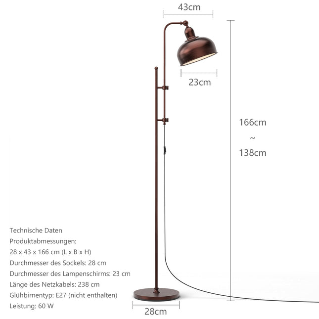 Adjustable Floor Lamp with Metal Frame, 180 Rotating Head