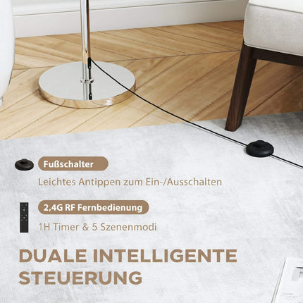 Adjustable Floor Lamp with Remote, Beige Fabric Shade