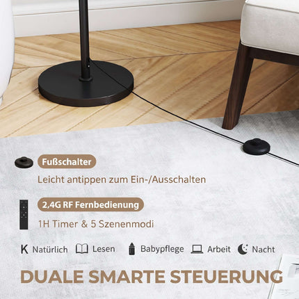 Adjustable Floor Lamp with Remote, Fabric Shade, Black