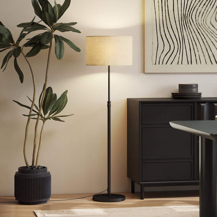 Adjustable Floor Lamp with Remote, Fabric Shade, Black