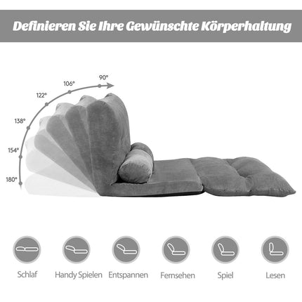 Adjustable Floor Sofa, 6-Position Recliner, 178x98x18 cm, Gray